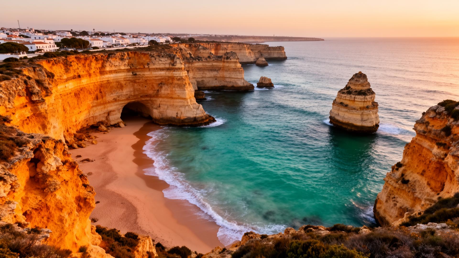 Goldene Klippen der Algarve im Abendlicht